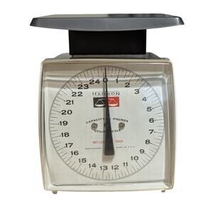 Vintage Hanson Kitchen Scale 25 Lb Mechanical White With Tray Analog USA